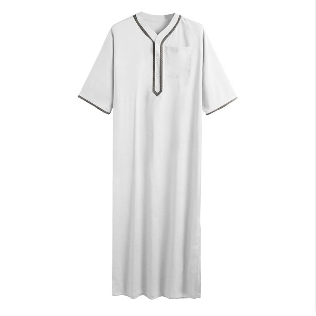 XDZJLR T-Shirts pour Hommes Décontractés Amples Musulmans Arabes Dubai Robe Manches Mi-Longues Bouton Rétro