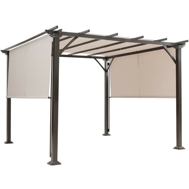 Gymax Ensemble de Pergola 10 Pieds X 10 Pieds Cadre en Métal Pavillon et Housse de Toit Abri pour Mobilier de Patio