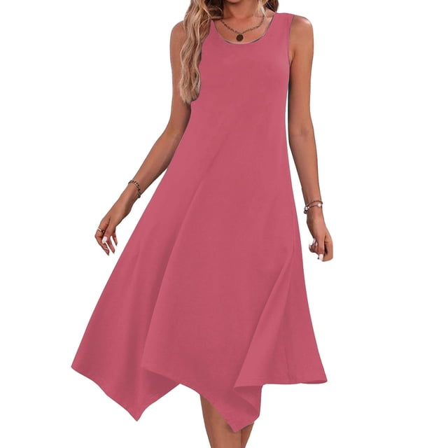 Ovzne Robes pour Femmes Robe Robes pour Femmes Sans Manches Col Rond à Cordon Décontractée à Volants Ligne A Mini Robe Robe d'Été Liquidation