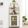 thumbnail image 2 of GloryStar Farmhouse Wine Bar Corner Cabinet with Storage, Small Buffet Sideboard with Detachable Rack and Buffet Mesh Door, Glass Rack, Liquor Coffee Bar Cupboard for Kitchen, Dining Room, 2 of 8