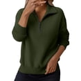 thumbnail image 4 of WTXUE Womens Long Sleeve Quarter Zip Pullover Sweater Casual Loose V Neck Collared Ribbed Knit Jumper Tops Soft Oversized Tunic Sweaters Blackish Green S, 4 of 9