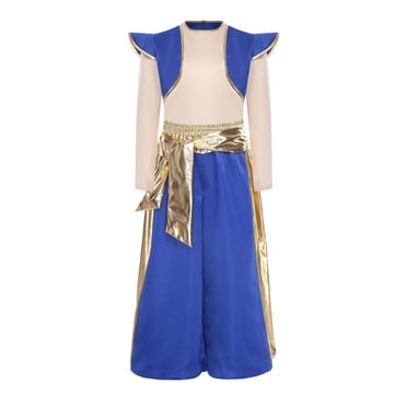 iiniim Boys Arabian Prince Lamp Elf Cosplay Costume Long Sleeve Tops Metallic Harem Pants Set for Halloween Royal Blue 6