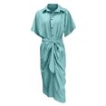thumbnail image 5 of Pompotops Robe d'Été Décontractée à Manches Courtes pour Femmes, Sexy, Unie, avec Boutons et Ouverture à la Fourche, 5 of 5