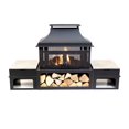 thumbnail image 1 of Deko Living 80 Inch Rectangular Outdoor Steel Wood Burning Fireplace with Log Storage, Poker and Side Tables, 1 of 9