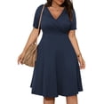 thumbnail image 2 of Robe Bohème Décontractée pour Femmes, Grande Taille, Col en V, Unie, Manches Courtes, Robe Évasée avec Poches, 2 of 6