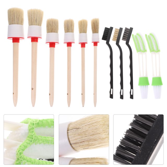 BESTYASH 1Set Car Interior Detailing Kit with White Soft Bristles and Sturdy Ergonomic Brushes