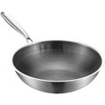 thumbnail image 3 of Shisuyan Stainless Steel Wok Honeycomb Grain Frying Pan Handled Kitchenware Traditional Pan, 3 of 9