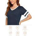 thumbnail image 4 of T-shirt à Col en V pour Femmes - T-Shirt Décontracté Ample à Manches Courtes, Style Baseball, à Blocs de Couleur, Rayé, Raglan, 4 of 6