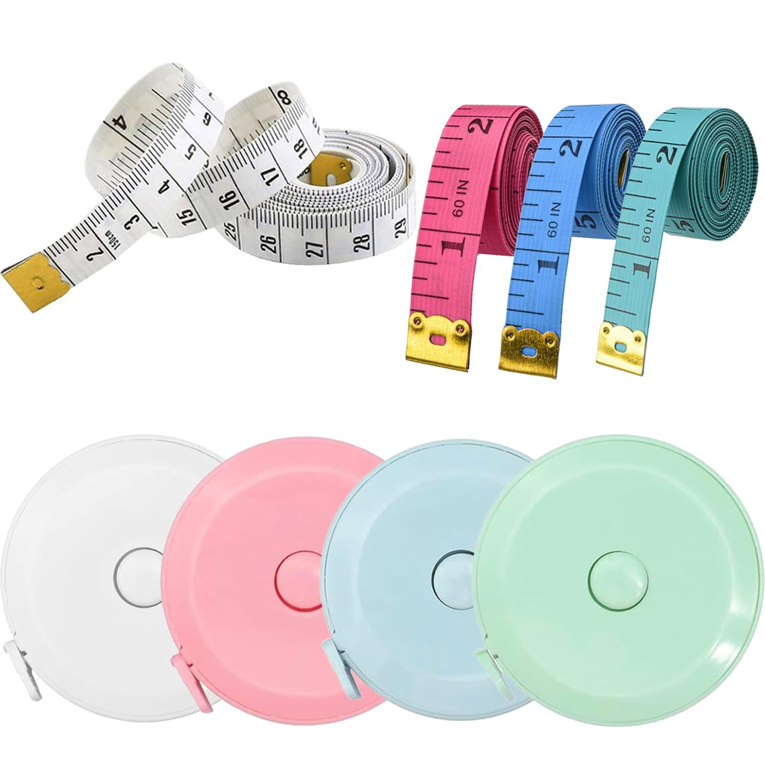 8 Pcs Measuring Tape Body Fabric Measuring Tape for Body Measurement Dual Sided 60 Inch/15M Soft Retractable Tailors Masuring Tape for Sewing Dessmakers Clothing for Measure Length Chest Waist