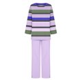 thumbnail image 5 of TIMIFIS Ensemble Violet 2 Pcs d'Automne pour Femmes, Décontracté, Ample, Col Rond, Rayé, Haut à Manches Longues et Ensemble Pantalon à Jambe Grand Uni, 5 of 5