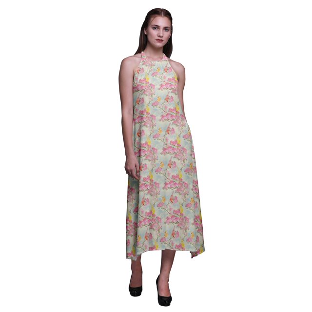 Bimba Robe de Plage Longue Dos Nu à Col Licou Imprimée pour Femmes, Rayondress - Très Petit
