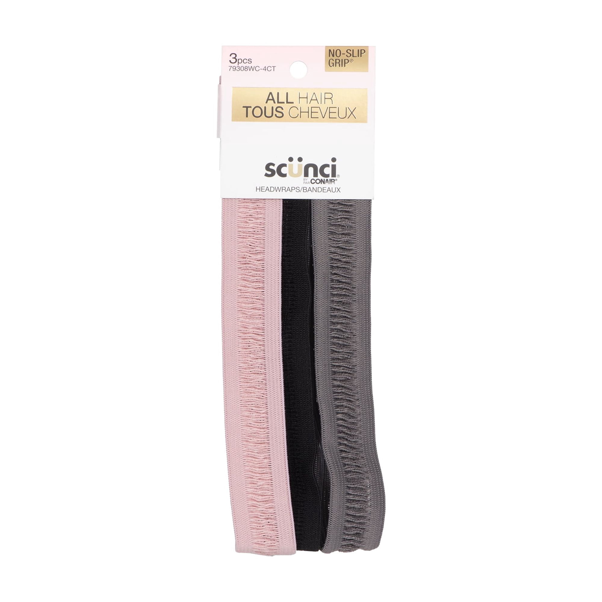 Scunci 3 Pack Ribbed Headwraps, No‑Slip Grip Soft Ribbed Hair Headbands