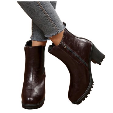 Dakaela Women's Chelsea Platform Boots High Chunky Heel Ankle Booties Slip on Elastic Combat Riding Boot