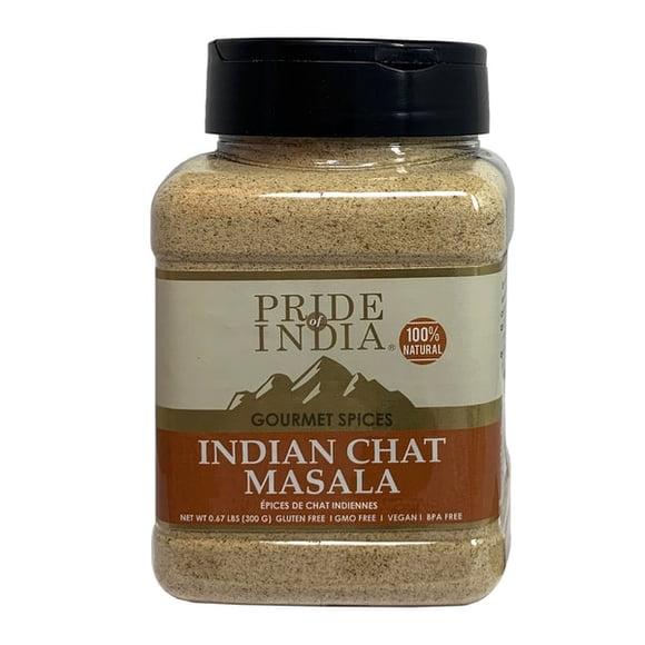 Pride of India – Indian Chat Masala Seasoning Spice – Ideal for Savory Dishes – Perfect Seasoning for Drinks/Salads/Fruits – Preservatives Free – Easy to Store – 10.53oz Medium Dual Sifter Jar