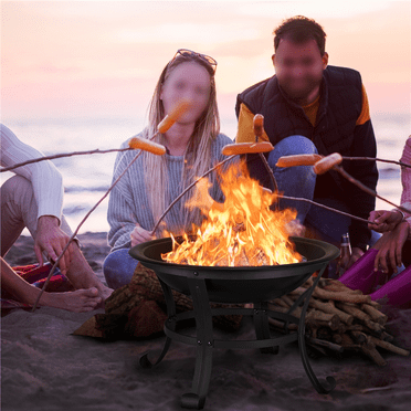 Yaheetech 22inch Outdoor Round Steel Fire Pit with Mesh Screen Cover Fire Poker Log Grate for Patio BBQ Camping Bonfire