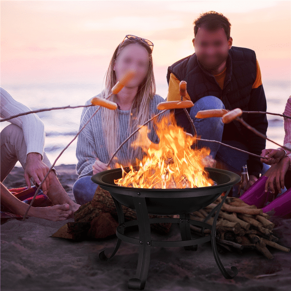 Yaheetech 22inch Outdoor Round Fire Pit with Mesh Screen Cover Fire Poker Log Grate for Patio BBQ Camping Bonfire