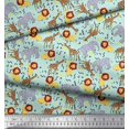 thumbnail image 2 of Soimoi Green Poly Georgette Fabric Lion,Giraffe & Elephant Kids Decor Fabric Printed BTY 52 Inch Wide, 2 of 3
