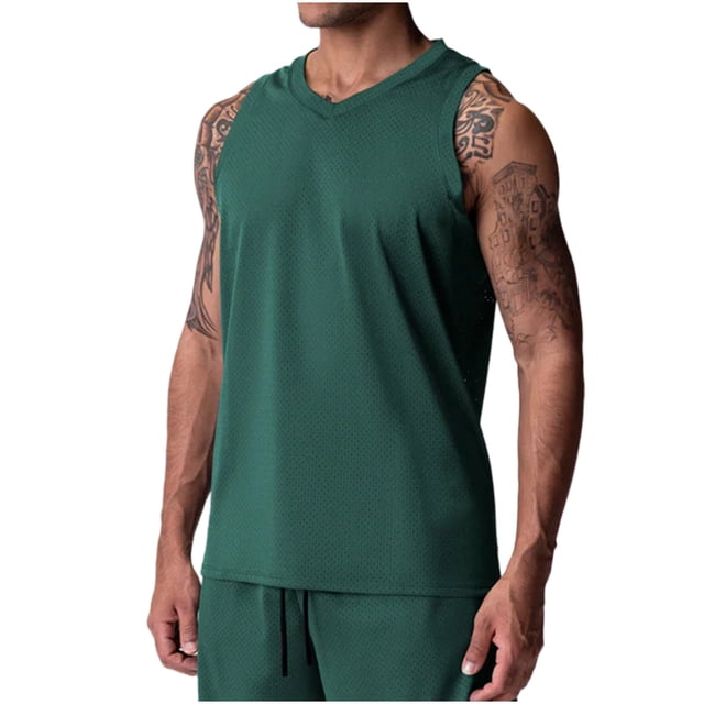 Timegard Tank Tops Men V Neck Breathable Sleeveless Loose Workout Tee Solid Color Athletic Shirts Top