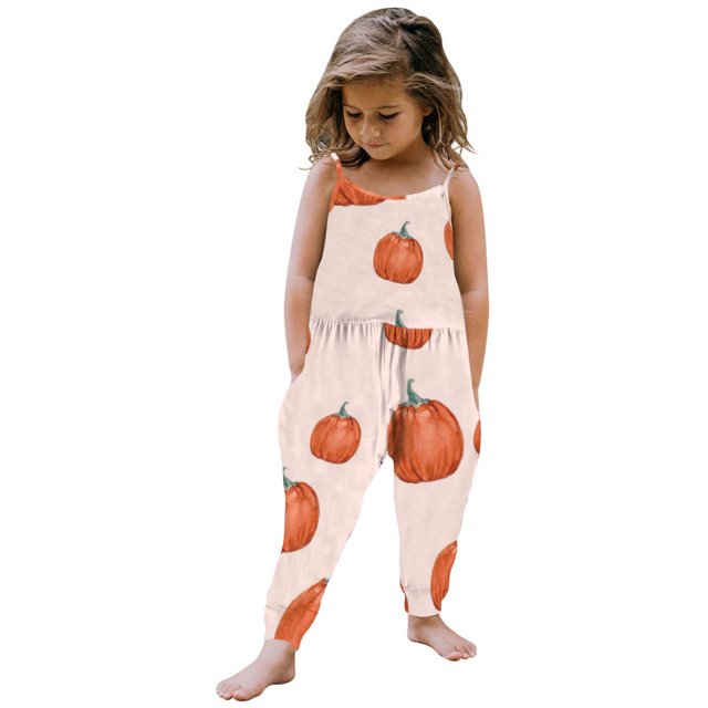 EGNMCR Girls' Jumpsuits & Rompers Toddler Baby Girl Jumpsuits Printing Strap Romper Pants With Pockets Kid Rompers