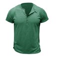 thumbnail image 2 of Dvkptbk Hommes Manches Courtes Uni Décontracté Mode Col Rond Chandail Boutons T-Shirt Blouse en Liquidation, 2 of 4
