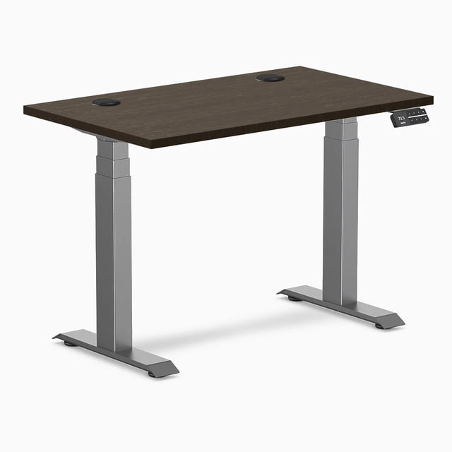 Desky Dual Mini Bamboo Sit Stand Desk - Dark Bamboo / 40 x 24 inches with Grommets / Space Grey
