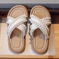thumbnail image 3 of Slippers for Girls, Sweet Pearl Soft Sole Cross Strap Sandals for Spring Summer Outdoor Wear, 3 of 6