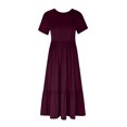 thumbnail image 5 of Penkiiy Robes Maxi pour Femmes 2024 Décontractées d'Été à Manches Courtes, Robe d'Été Ample Plissée à Étages Fluide de Plage avec Poches m Bordeaux, 5 of 5