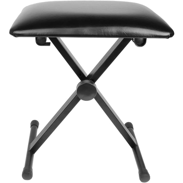 Banc de Piano à Clavier Rembourré Réglable, Chaise Clavier Pliante Style X avec Réglage de Hauteur à 4 Positions et Pieds en Caoutchouc - Siège Rectangulaire Rembourré en Similicuir Orienté vers l'Avant pour Claviéristes, Coussin en Mousse Haute Densité de 4 cm, Pieds Style X en Fer Noir avec Trois Réglages de Hauteur (16,5 Pouces/42 cm, 18,1 Pouces/46 cm, 19,5 Pouces/50 cm), Pieds en Caoutchouc pour la protection du Plancher; Se Plie à Plat pour le transport et Est Souvent Utilisé comme Tabouret d'Entraînement compact.