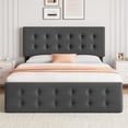 thumbnail image 3 of Full Size Bed Frame with 4 Storage Drawers and Headboard, Linen Upholstered Platform Bed Frame with Wooden Slats Support, Button Tufted Design, No Box Spring Needed, Dark Grey, 3 of 9