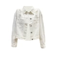 thumbnail image 4 of Diconna Veste en Jean Courte pour Femmes, Décontractée, Boutonnée, en Denim Déchiré avec Franges en Strass, Manteau d'Automne, 4 of 6