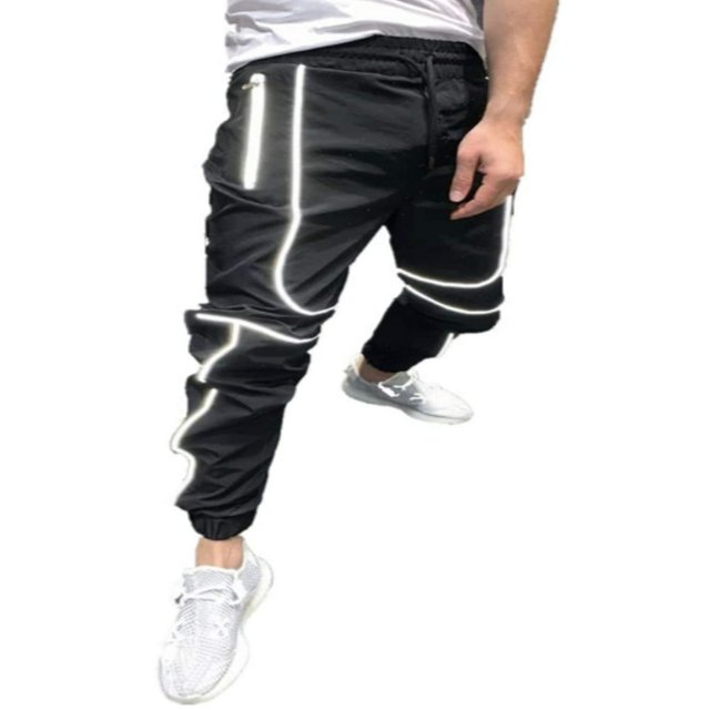 Men‘s Autumn Soft Shell Jogger Waterproof Fleece Lined Bottoms Reflective Night Light Trousers Gray M