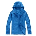 thumbnail image 1 of Fall Winter Jackets Coats Cardigan for Women, Solid Rain Jacket Outdoor Plus Size Hooded Windproof Loose Coat Water Proof Raglan Cuff Storage Bag Blue, 1 of 3