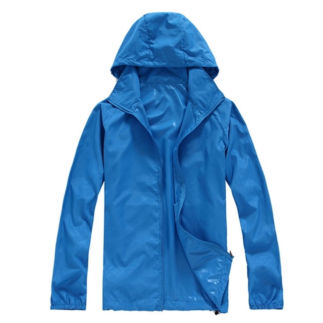 Fall Winter Jackets Coats Cardigan for Women, Solid Rain Jacket Outdoor Plus Size Hooded Windproof Loose Coat Water Proof Raglan Cuff Storage Bag Blue