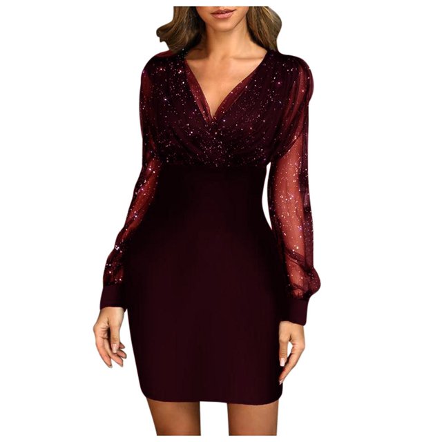 Ketyyh-chn99 Robes pour Femmes Décontractées de Plage, Robe d'Été à Manches à Volants, à Étages, Évasée, Mini, Bordeaux, m