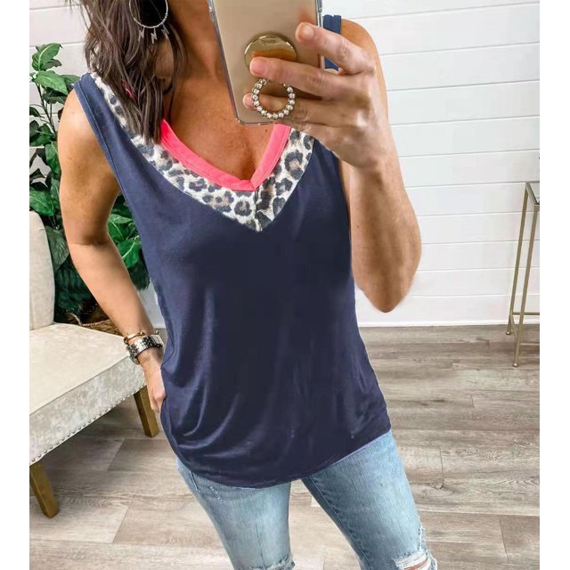 Nouveau Débardeur Ample Sans Manches à Col en V pour Femmes, Imprimé Léopard, Style Mode Urbaine