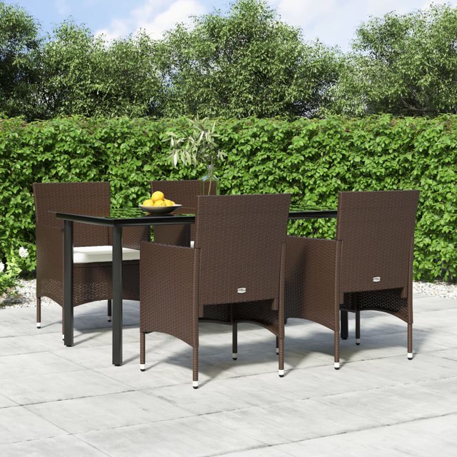 vidaXL 5 Piece Garden Dining Set with Cushions Brown and Black