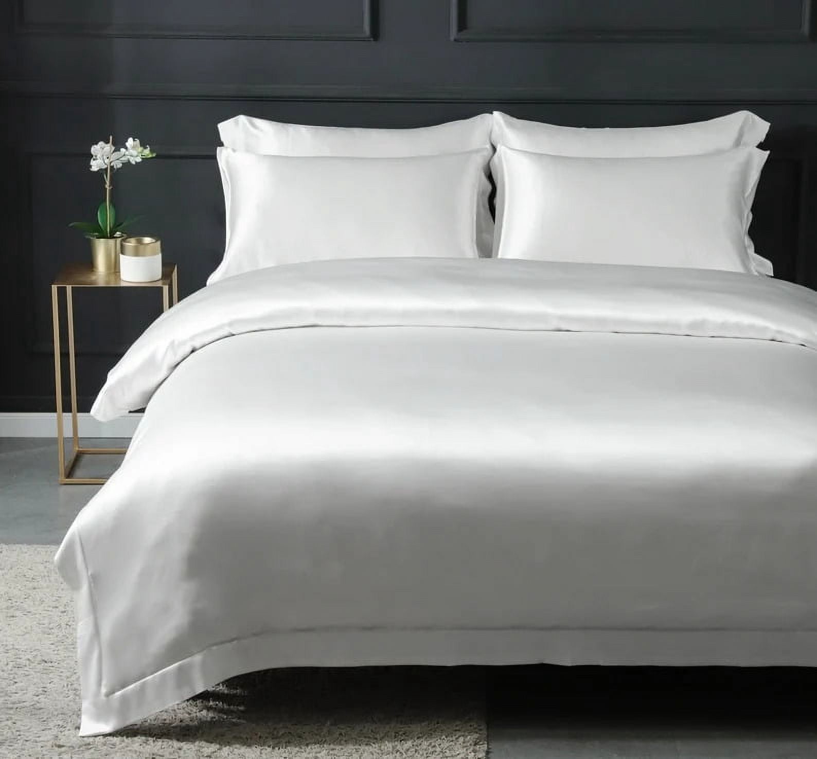 Mari Ann Silk Charmeuse Duvet Cover, Queen, Ivory, Queen