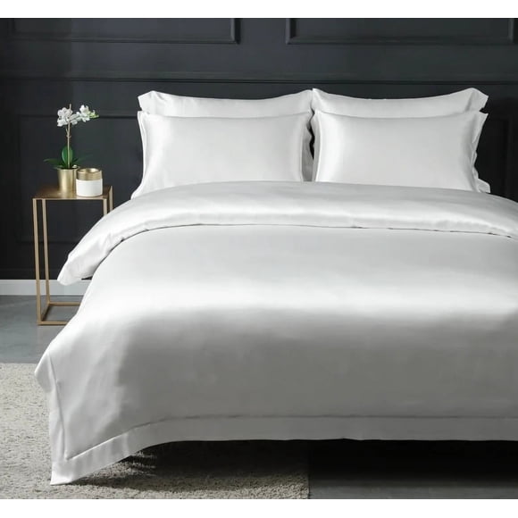 Mari Ann Silk Charmeuse Duvet Cover, Queen, Ivory, Queen