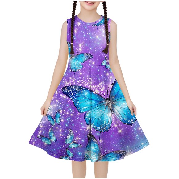 LOVZFMLL Sleeveless Stretchy Dress A Line Twirly Skater School Recital Dress Short Sleeve Round Neck Dress