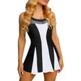 thumbnail image 4 of Women's Tummy Control Swim Dress, Crewneck Color Block Mesh Patchwork One Piece Skirted Slim Fit Modest Bathing Suit,White,XXL, 4 of 7