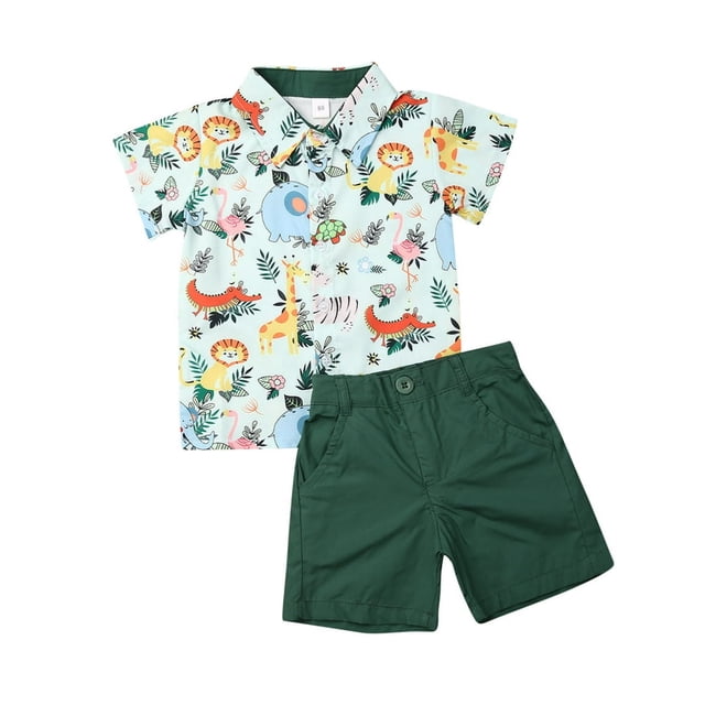 MesaSe Ensemble de Shorts Élastiques à Col Rabattu Imprimé Animal Décontracté pour Garçon