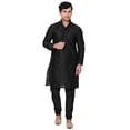 thumbnail image 1 of Ensemble Kurta-Pyjama en Soie Artistique pour Homme, Robe de Mariée, Vêtements Indiens (Noir, M), 1 of 5