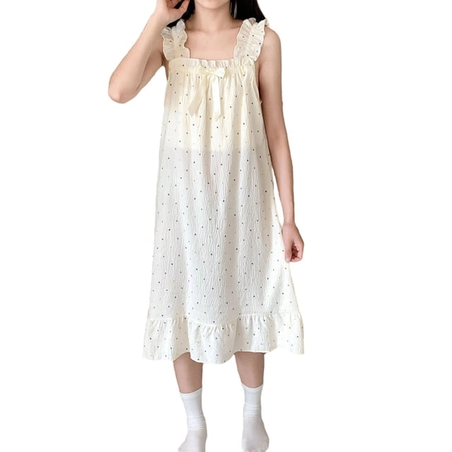 MeetoTime Nuisette en Coton pour Femme Imprimée Sans Manches Jupe en Dentelle Tenue d'Intérieur