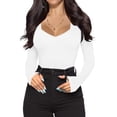 thumbnail image 2 of GPOECD Combinaison Décontractée pour Femmes, Couleur Unie, Encolure Carrée, Manches Longues, devant à Boutons, Coupe Ajustée, Justaucorps Combinaison pour Femmes, Extensible, Combinaisons pour Femmes, Confortable 01_White,L, 2 of 5