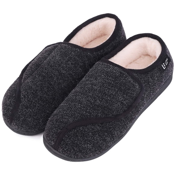 LongBay Womens Slippers Diabetic Shoes Wide Width for Edema Swollen Feet Arthritis Neuropathy Non Slip Indoor Outdoor (6 B(M), Black)