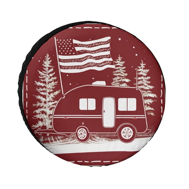 Housse de Pneu de Rechange Robuste 12 Pouces Drapeau Américain Vintage avec Remorque de Caravane Housse de Pneu de Roue Universelle Imperméable Anti-Poussière Protège-Pneus Housse de Pneu de Rechange de Caravane Aventure