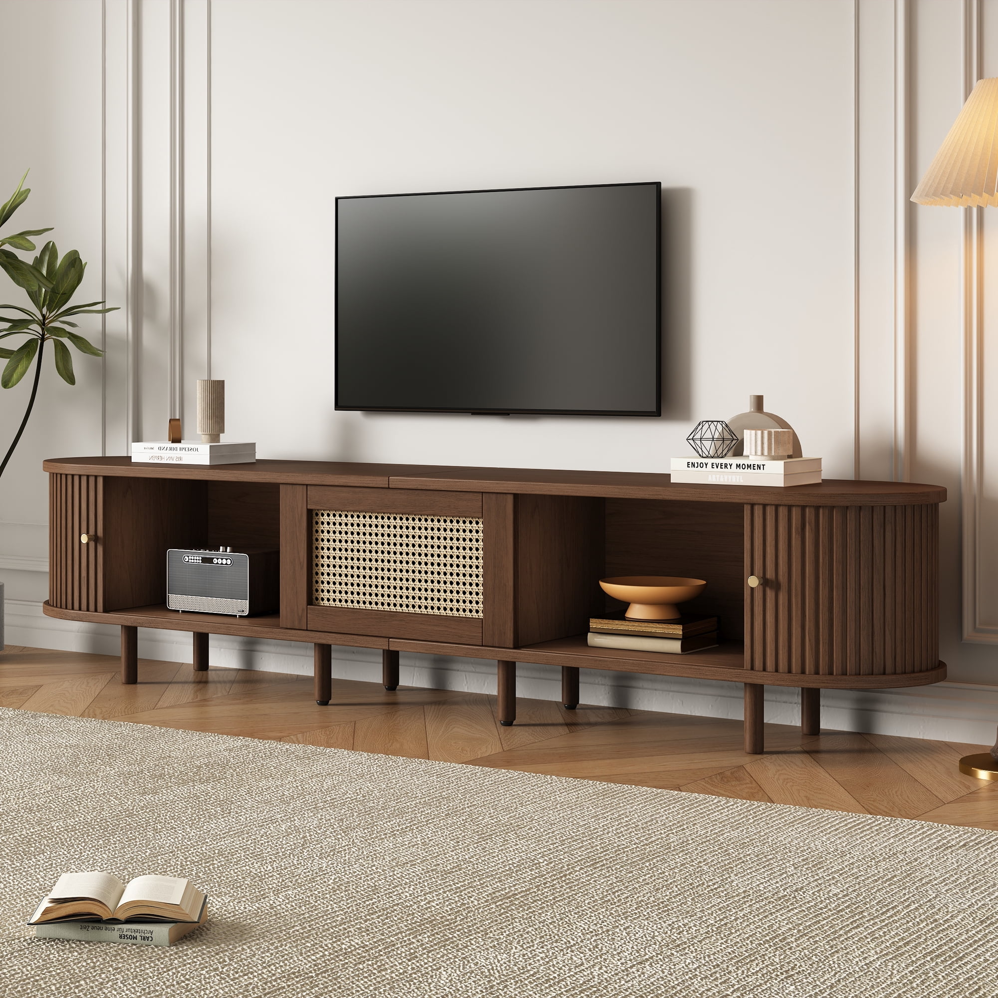 Noble House 64.8" TV Stand,Oval Rounded Corners Media Console for 65" TV,Dark Oak