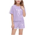thumbnail image 1 of Économies d'Été! HVOBTTY Ensemble Décontracté 2 Pcs à Manches Courtes pour Filles, Ensemble de Mode Décontracté à Manches Courtes pour Garçons et Filles avec Col Rond, Boutons et Short Imprimé Violet, 10 Ans, 1 of 4