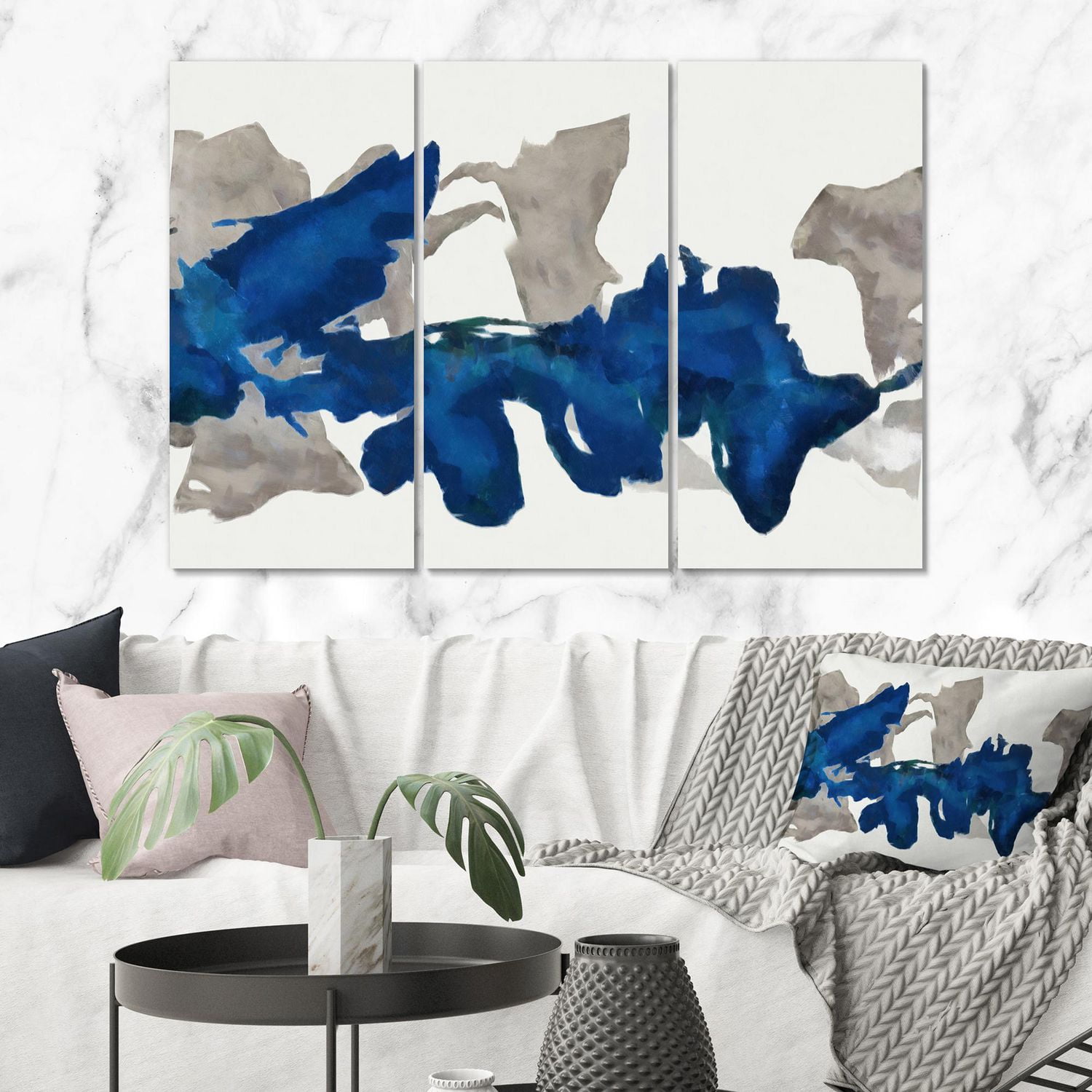 Designart Gouache Saphir sur Gris Art mural sur toile
