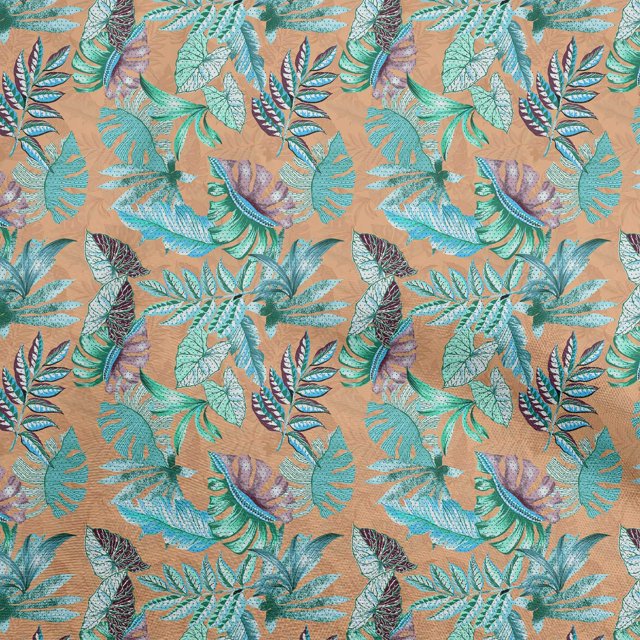 oneOone Georgette Viscose Peach Fabric Tropical Leaf Sewing Craft Projects Fabric Prints By Yard 42 Inch Wide